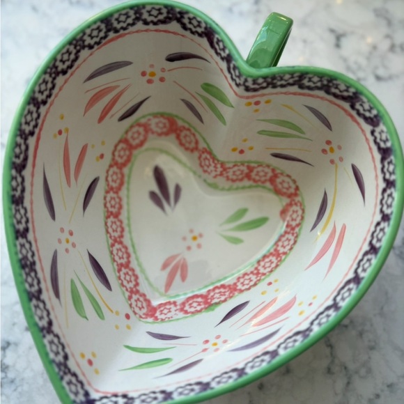 Vintage Other - Vintage Heart-Shaped Ceramic Bowl with Floral Design